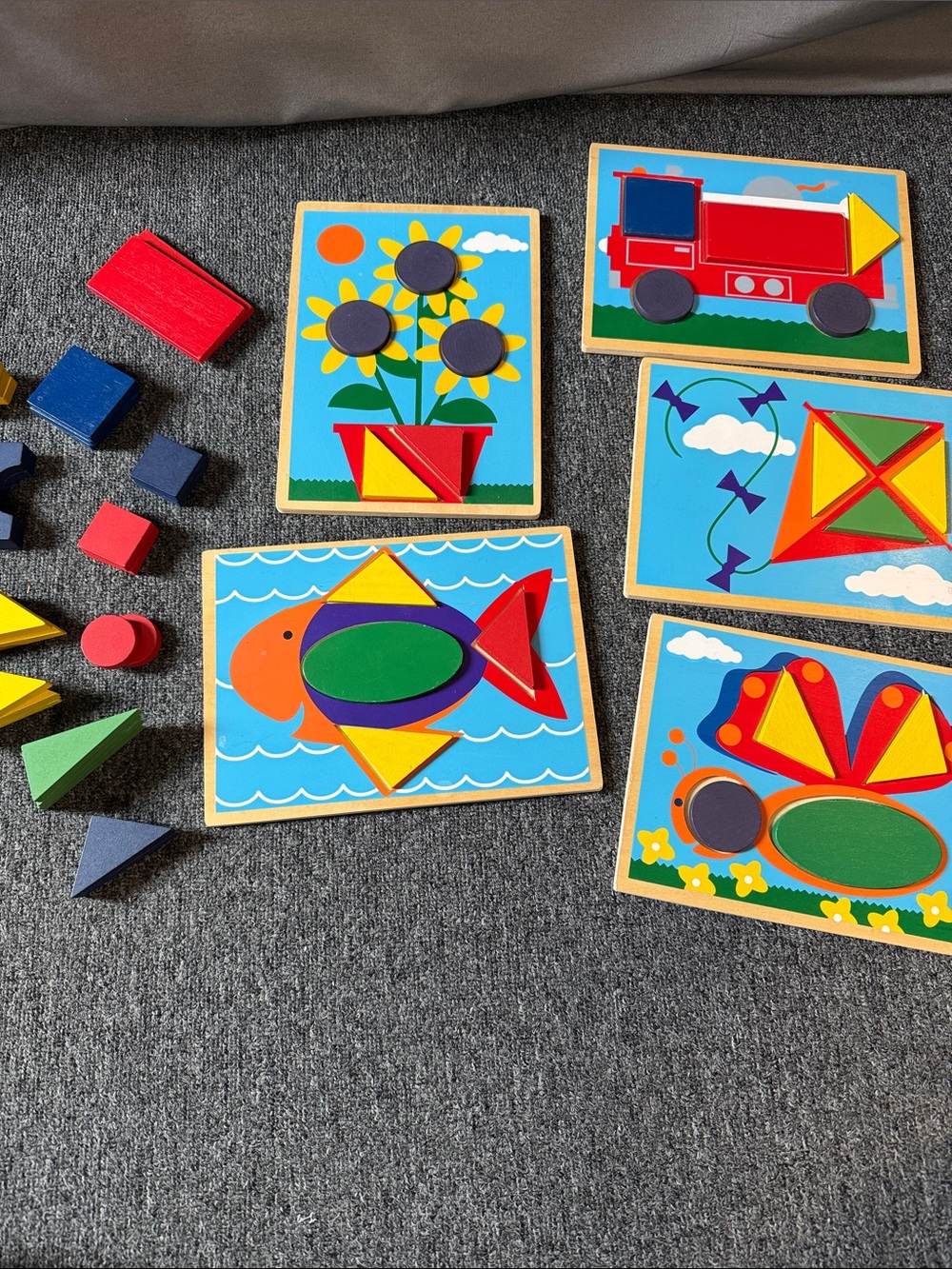 Wooden Puzzle Double Sided Set of 5 for Kids, Montessori Animal Fruit Vehicle